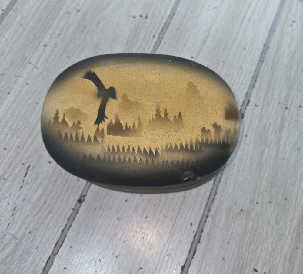 Trinket Box Hand Painted Desert Scene Eagle Native American Southwest Pottery
